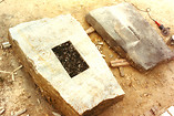 Erratischer Block M-35, 1990Schlacke aus der Müllverbrennung, Muschelkalk, Blei; 220 x 125 x 130 cm